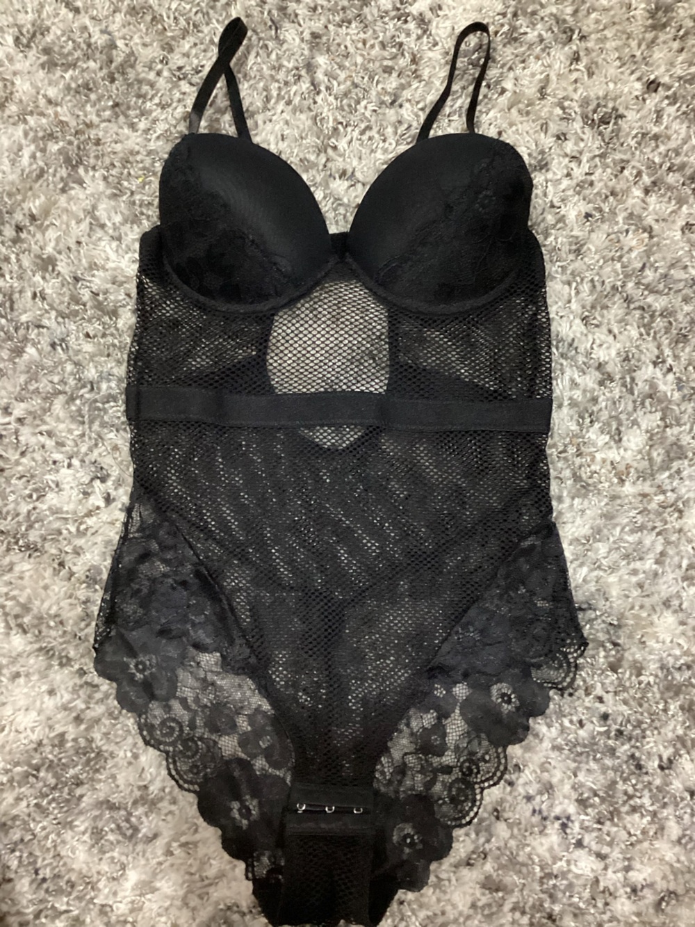 Black Lace & Mesh Bodysuit with Underwire Cups